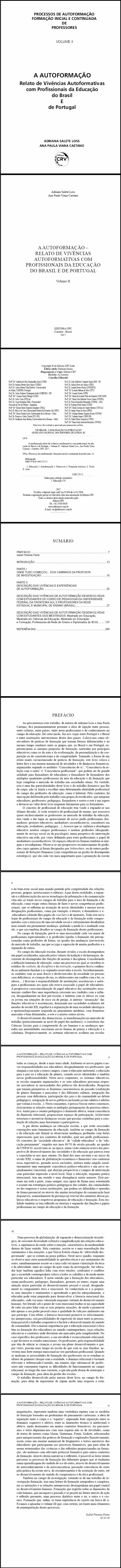 A AUTOFORMAÇÃO<br>Relato de vivências autoformativas com profissionais da educação do Brasil e de Portugal <br> Volume II